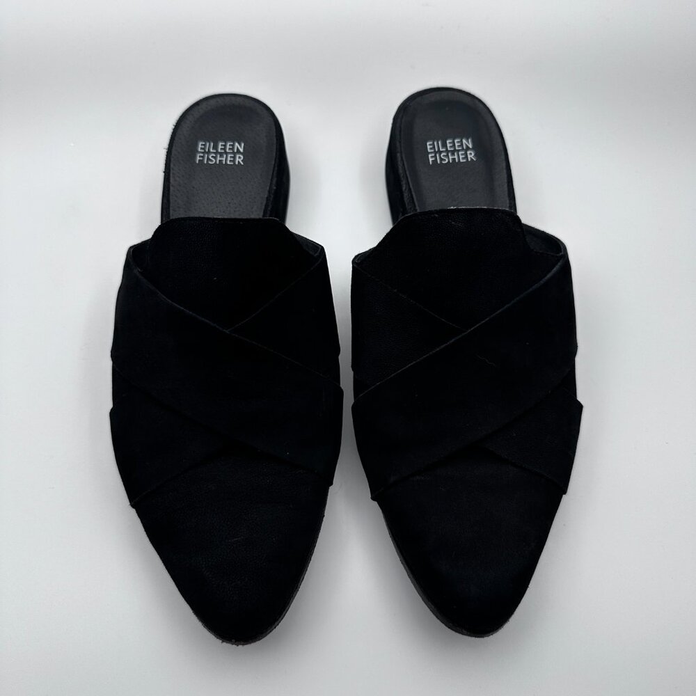 Eileen Fischer Vero Cuoio Womens Sz  8.5 Black Suede Mules